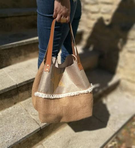 Sac Cabas Golden Star Toile De Jute Lin Iris Etsy France Bags