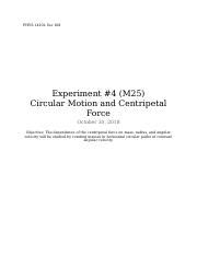 Exp Circular Motion And Centripetal Force M Docx Phys L Sec