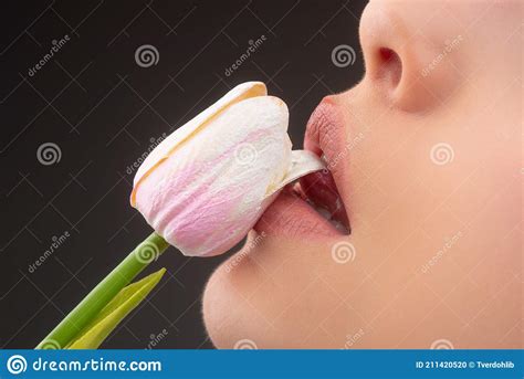 Oral Sex Orgasm Blowjob Licking Flower Lips And Spring Flower Woman Mouth And Flowers