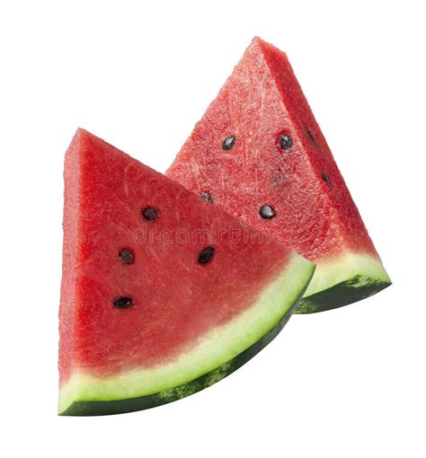 Whole Watermelon And Big Slice Isolated On White Background Stock Photo