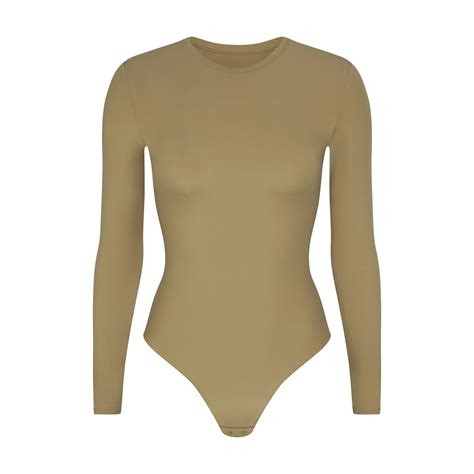 Fits Everybody Long Sleeve Crew Neck Bodysuit Khaki Fits Everybody