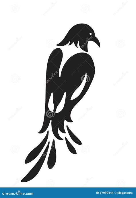 Bird Similar To Magpie Stylized Silhouette Black On White Stock Vector