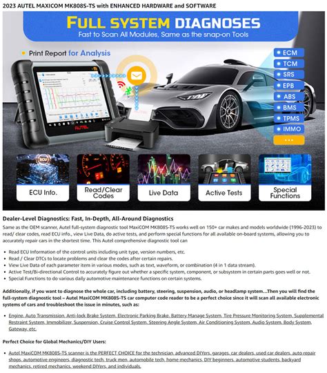 Autel MaxiCOM MK808S-TS Car Diagnostic Tool, OBD2 Scanner ...