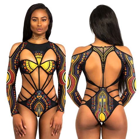 Women African Print Bikini Swimsuit Jumpsuit Bikini Sexy Women Push Up Padded Bra Bikini Set