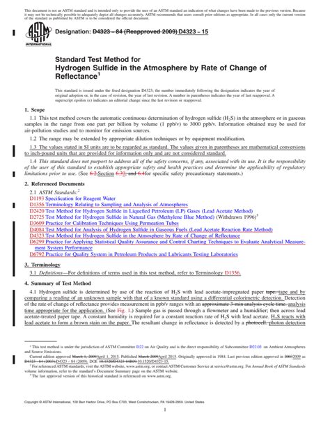 ASTM D4323 15 Standard Test Method For Hydrogen Sulfide In The