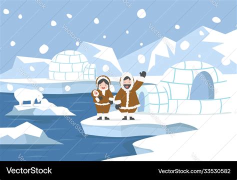 North Pole Arctic Landscape With Eskimo Igloo Ice Vector Image