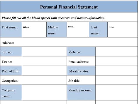 blank personal financial statement fillable  form editable  forms