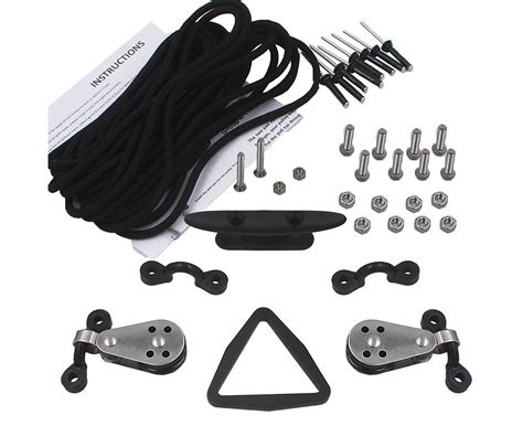 Kayak Anchor Trolley Kit System W Pulleys Pad Eye Cleats Ring 91m Of