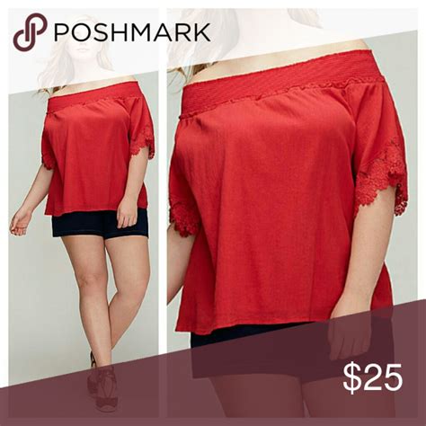 Crochet Trim Gauze Top Red 2x 3x 4x Plus Size Crochet Trim Gauze Top