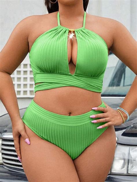 Plus Cut Out Halter Bikini Swimsuit SHEIN USA