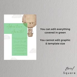 Adventure Awaits Baby Shower Invitation Hot Air Balloon Teddy Bear Gender Neutral Shower Boy