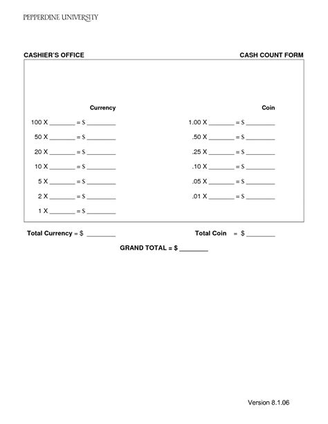 Cash Count Sheet Template Balance Sheet Template Money Template