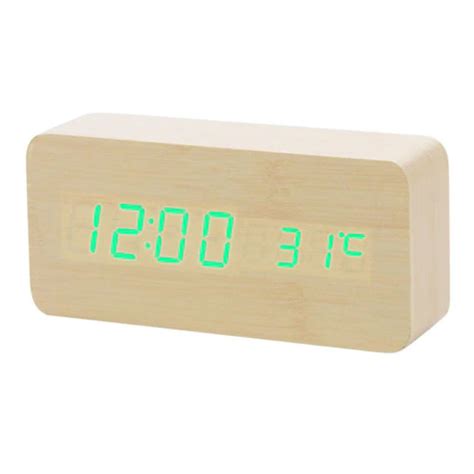 Houten Digitale Led Klok Wekker Alarm Snooze Temperatuur Helderheid