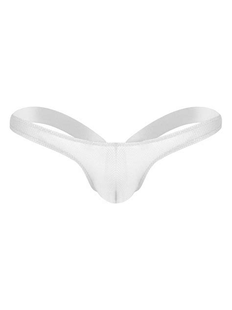 Yartina Men S See Through Mesh Jockstrap Low Rise Bugle Pouch Mirco G String Thong Bikini White