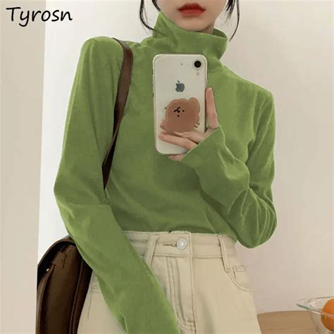 Long Sleeve T Shirts Women Slim Turtleneck Warm Pure Color Fashion