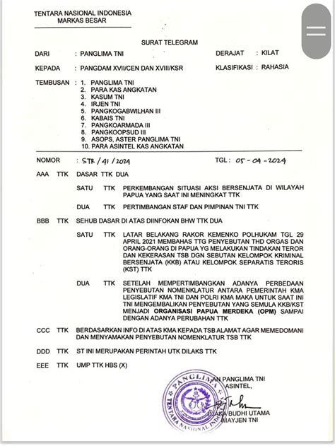 Surat Telegram Rahasia Dari Panglima Tni Beredar Di Grop Media Sosial