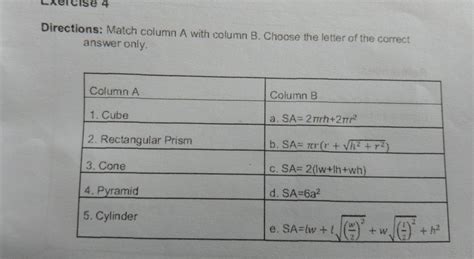 Solved Cxercise Directions Match Column A With Column B Choose The