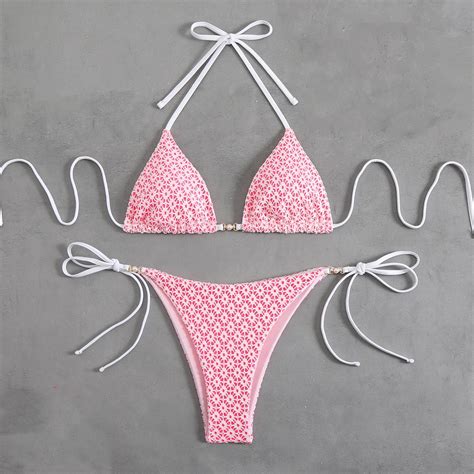 Awdenio 2 Piece Swimsuit For Women Triangle Bikini Set String Swimsuit Print Tie Smocked Ruched