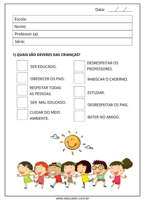 Atividades Direitos E Deveres 2 Ano - Atividades sobre Direitos e Deveres para imprimir - Educador