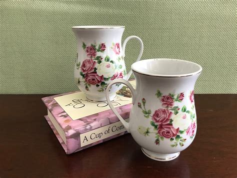Vintage Mugs With Roses Fine China Mug Set Porcelain Rose Mugs Pink