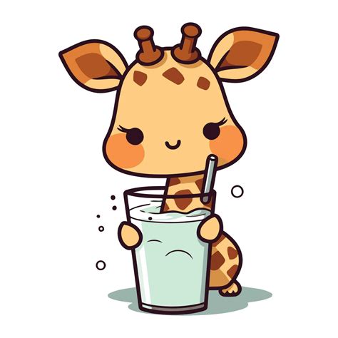 Cute giraffe drinking milk from a glass. Vector illustration. 33838654 ...