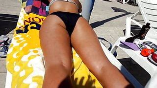 Bikini Slip GF At Pool Opens Legs Shows Pussy Line And XHamster