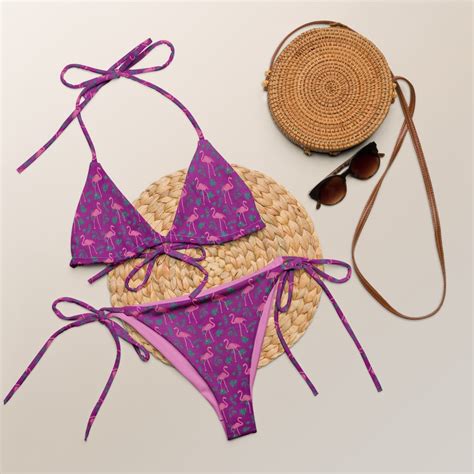 Pink Flamingo String Bikini Flamingo Swimwear Pink String Bikini Cheeky Bikini Plus Size