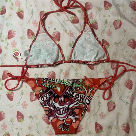 Red Ed Hardy Bikini Worn Two Times Still Basically Depop