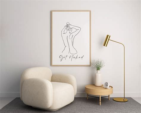 Get Naked Digital Wall Art Funny Bathroom Decor Black And White Art Woman Line Art