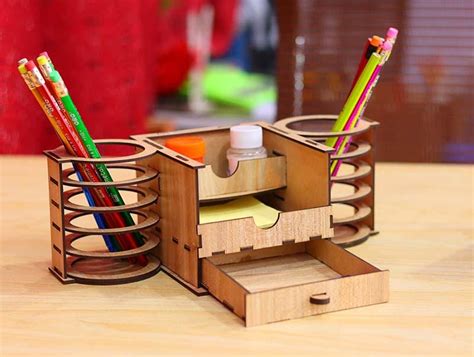 Laser Cut Wooden Desk Organizer Pen Holder Template 3mm Vector File Etsy
