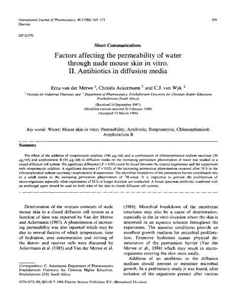 PDF Factors Affecting The Permeability Of Water Through Nude Mouse Skin In Vitro DOKUMEN TIPS