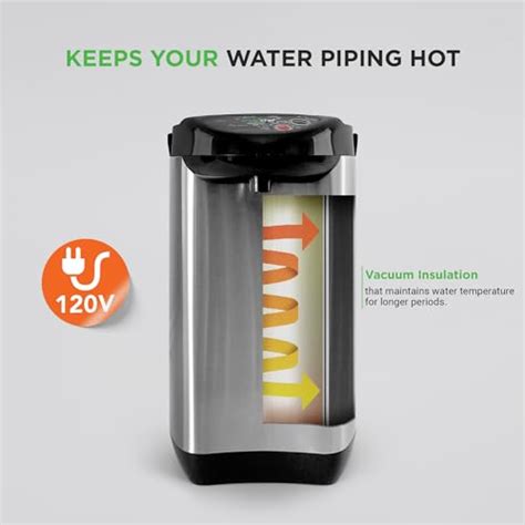 Nutrichef Hot Water Urn Pot Insulated Stainless Steel Auto Manual Dispense Auto Boiler Safety