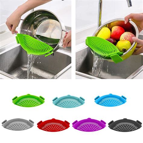 Silicone Colanders Kitchen Clip On Pot Strainer Drainer For Draining