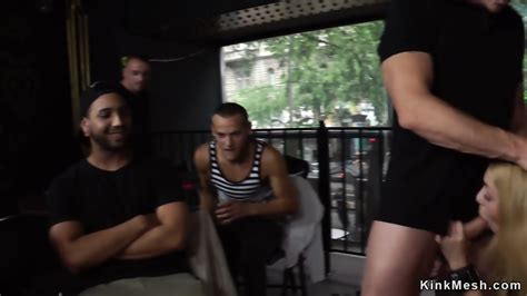 Butt Plugged Blonde Fucked In Cafe