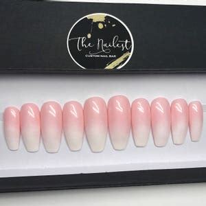 Pink And White Ombre Nude Blend Press On Nails Any Shape Fake Nails False Nails Glue On Nailes