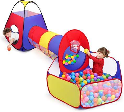 Opret 3 in1 Spielzelt mit Tunnel, Kinderzelt Babyzelt mit Bällebad, Pop ...