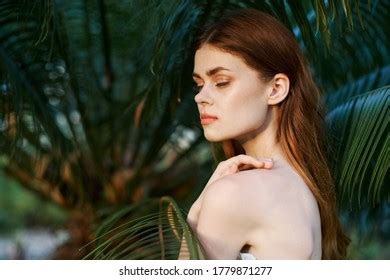 Palms Exotic Woman Naked Shoulders Model Stock Photo Shutterstock