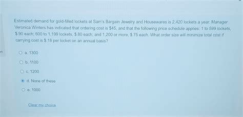 Solved Estimated demand for gold-filled lockets at Sam's | Chegg.com