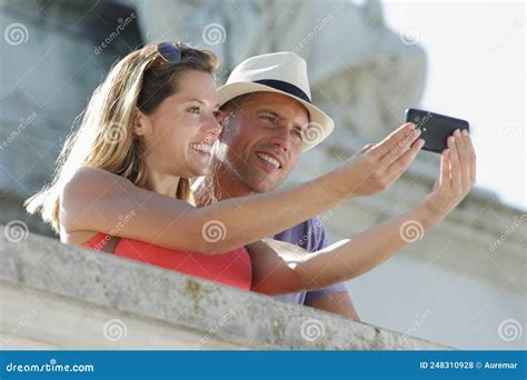 Romantic Couple During Selfie Outdoors Stock Photo Image Of Adult