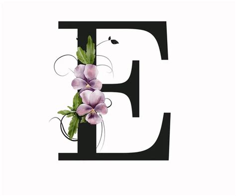 Capital Letter E Decorated With Green Leaves And Pansies Letter Of The