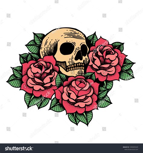 Traditional Skull And Rose Tattoos