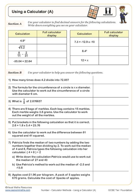 Using a Calculator (A) Worksheet | Printable Maths Worksheets ...