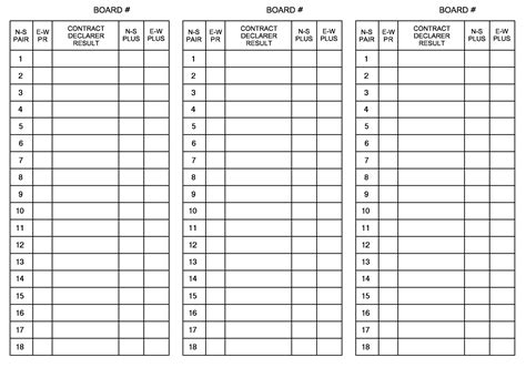 Bridge Score Card Template