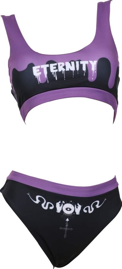 MEOWCOS MEOWCOS Women S Bikini Sets Gothic Two Piece Bathing Suit Black And Purple Top