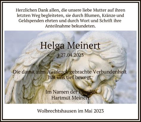 Traueranzeigen Von Helga Meinert Trauer Hna De