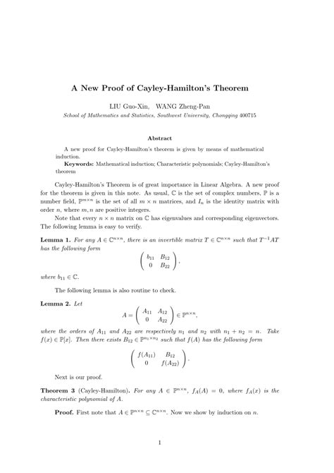 (PDF) A new proof for Cayley-Hamilton's Theorem