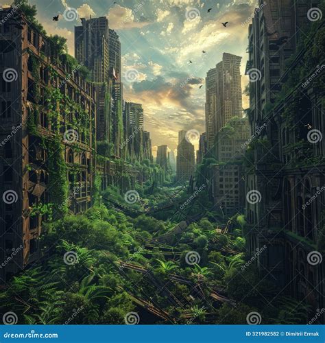 Abandoned Post-Apocalyptic City, Overgrown Ruins, Zombie Apocalypse