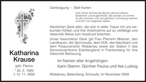 Traueranzeigen Von Katharina Krause Trauerhnade