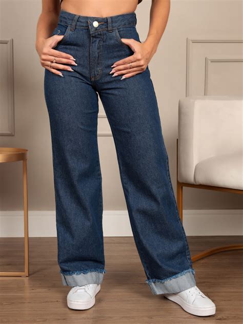 Emili Shein Emili Cal A Jeans Mom Feminina Casual Perna Larga Cintura