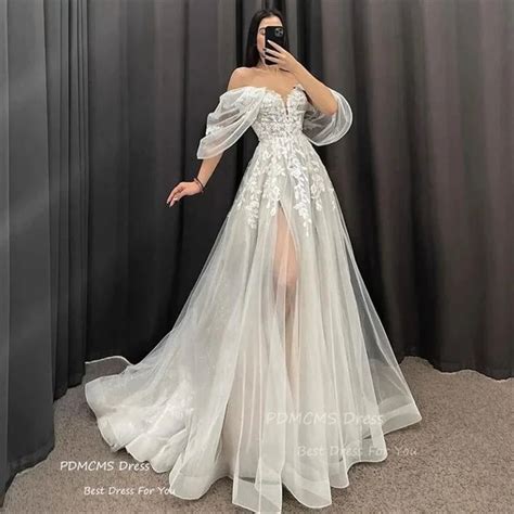 Graceful Ivory A-Line Wedding Dresses Appliques Women Off Shoulder Bri ...